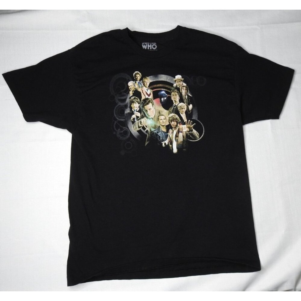 Doctor Who T-Shirt XL Ripple Junction 2012 BBC Black Graphic Tee All Doctors